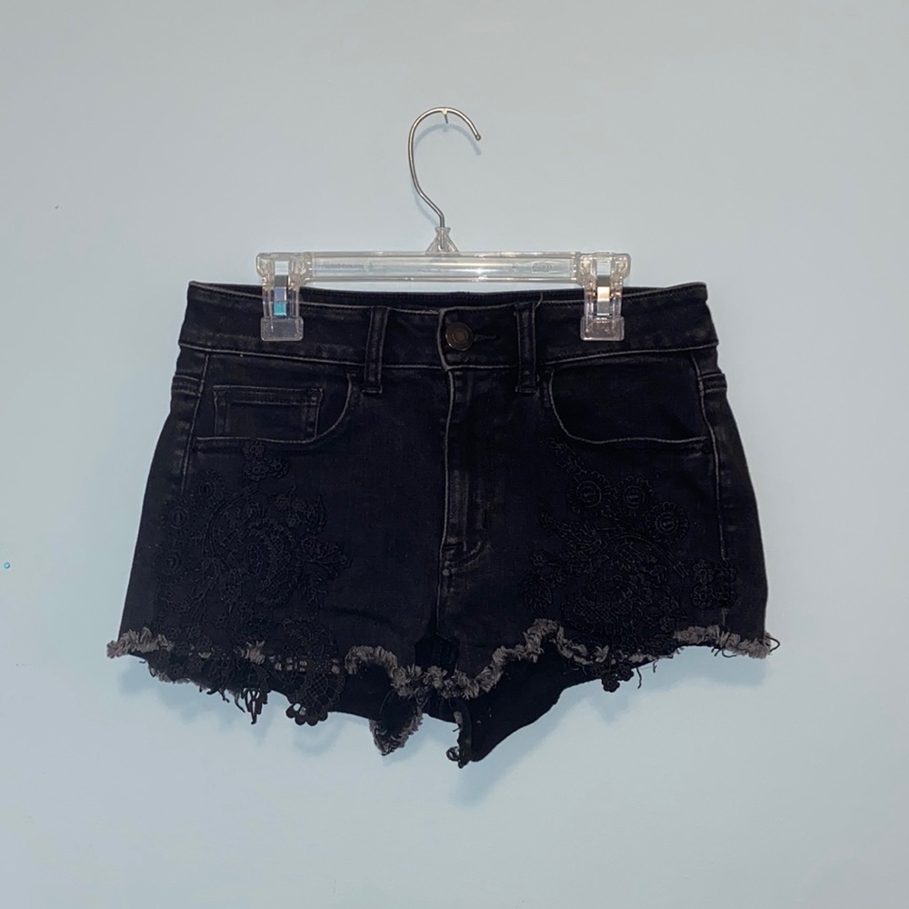 Black American Eagle Shorts with Black Lace